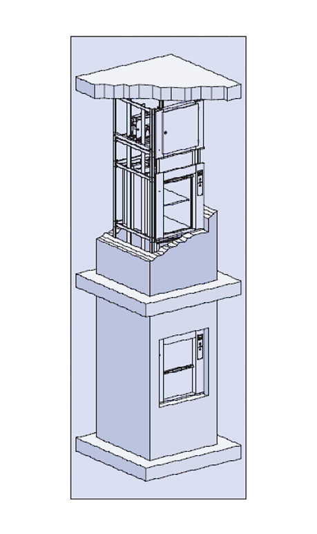 Messe-Leihaufzug mit Maschinenraum oben im Schacht Türen auf Brüstung - Aufzug mieten